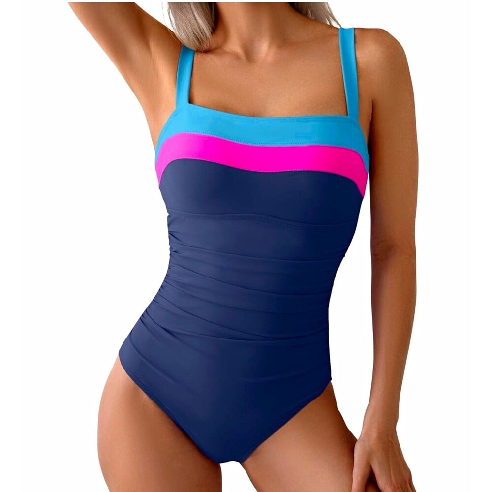 EOMENIE Women's Colorblock One Piece Swimsuit Adjustable Wide Straps, M